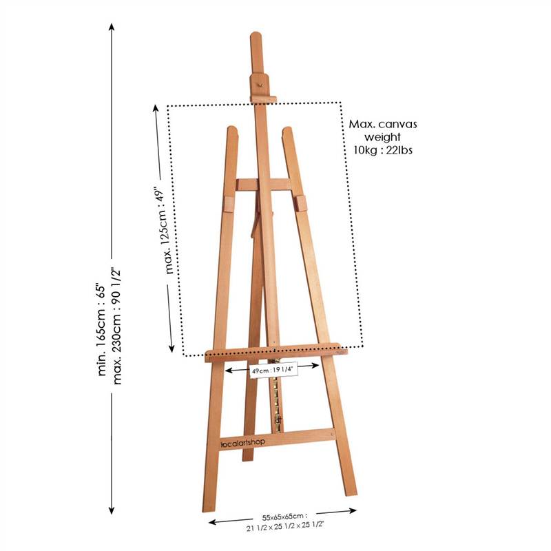 Mabef M/13 Lyra studio easel with measurements