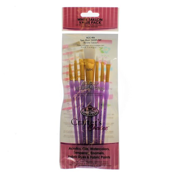 Royal Brush Craft/Art Brush White Taklon value pack 7pc Oval Variety