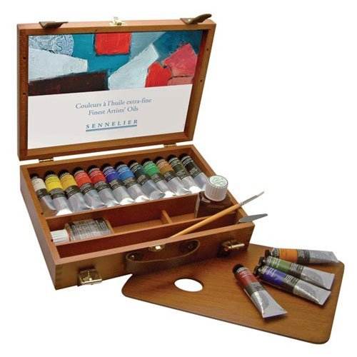 Sennelier artists quality 40ml oil paint set wooden storage case