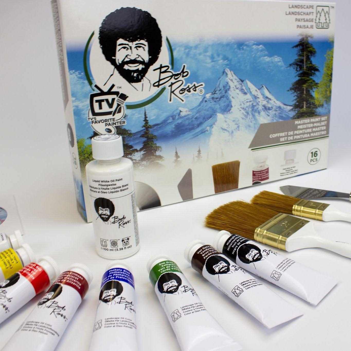 Bob Ross Painting Set Master box starter set, oil paint brushes knife dvd