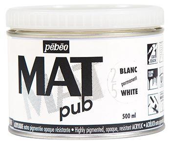 pebeo artist mat pub acrylic paint 500ml pot white
