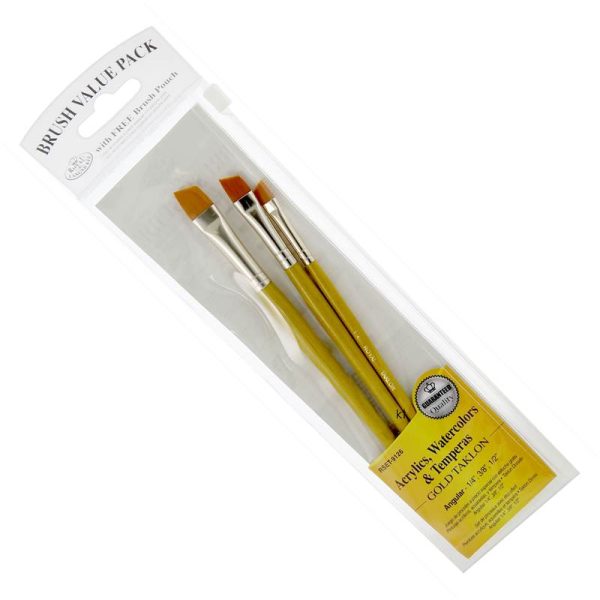 Gold Taklon Brush packs - Acrylics, Watercolours and Temparas