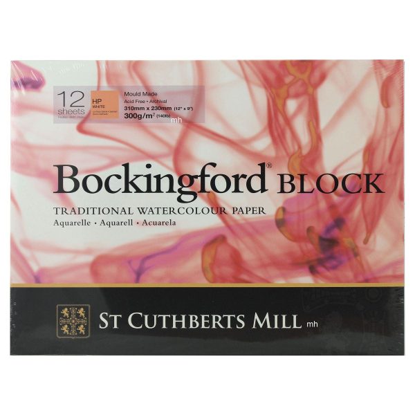 Bockingford Watercolour Block paper pad 12 Sheets 12" x 9" Hot Pressed 300gsm