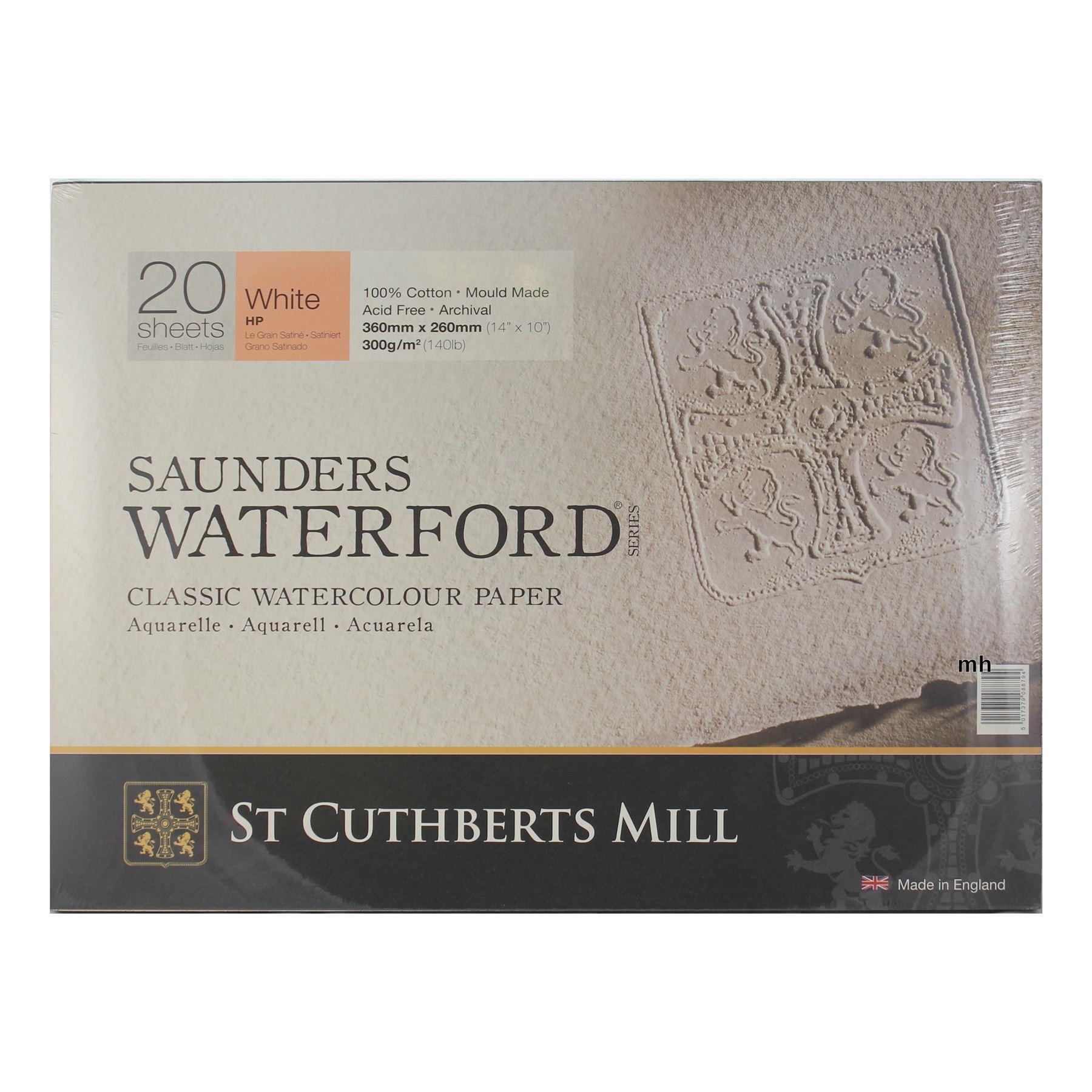 Saunders Waterford 14 x10 100% cotton white Hot Press 20 sheet block 300gsm watercolour paper