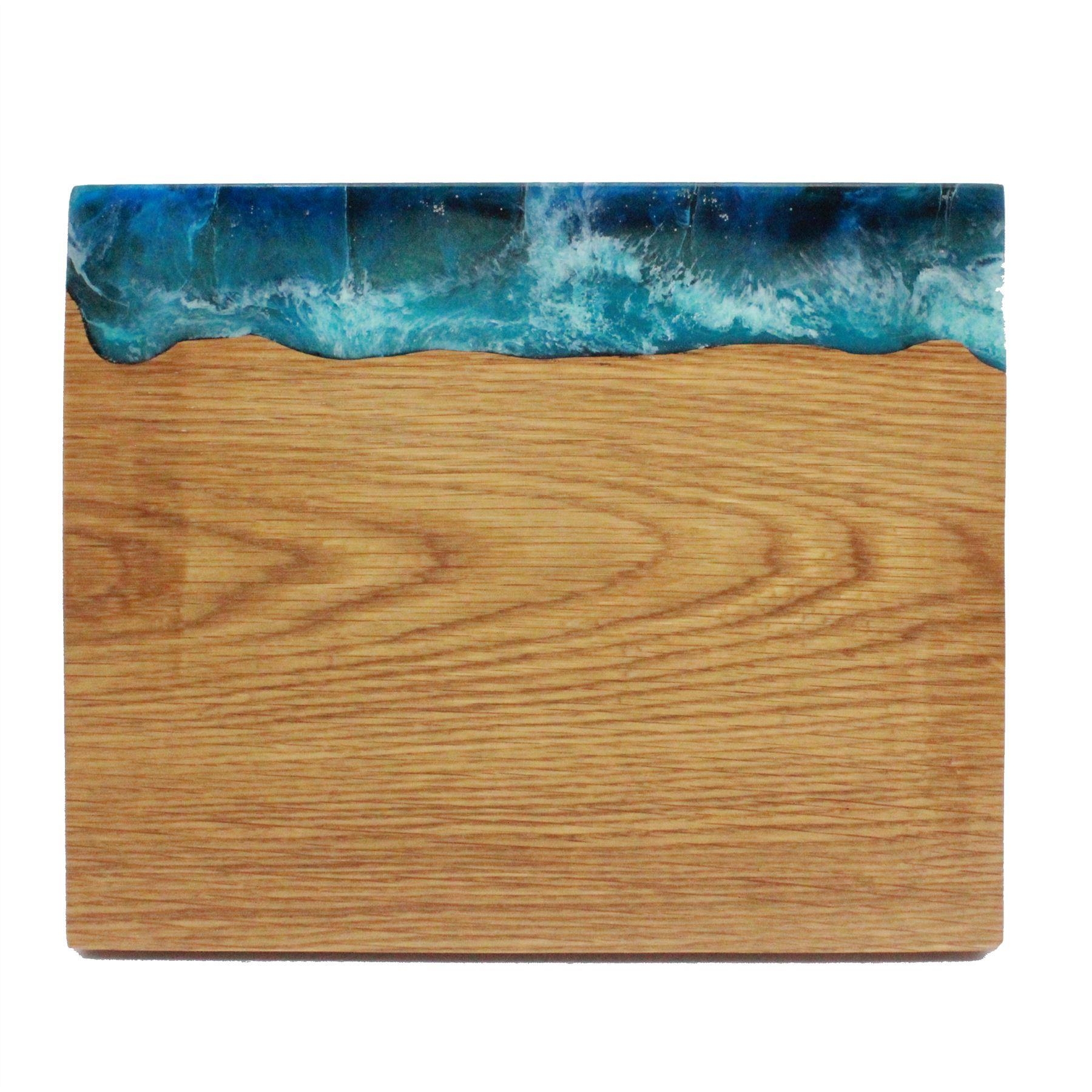 Wooden oak and resin board blue white resin top 1
