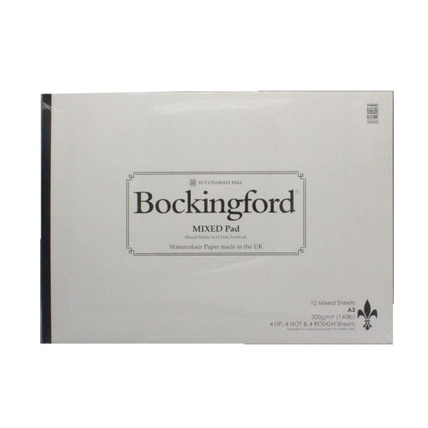 Bockingford watercolour paper pad A3 mixed rough, hot pressed and cold press paper