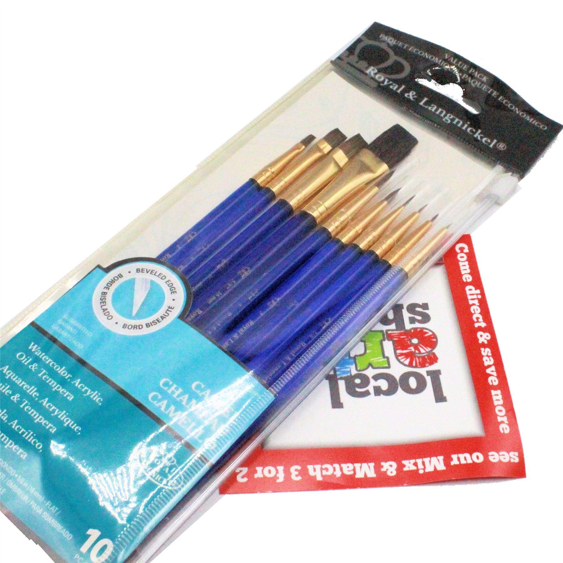 10 Sable Paint Brush Set - Round Flat Shader Detail
