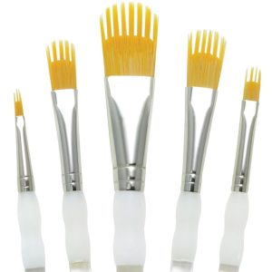 Royal & Langnickel 5 piece packet of golden taklon gap shaped artists paint brushes RAQUA-201