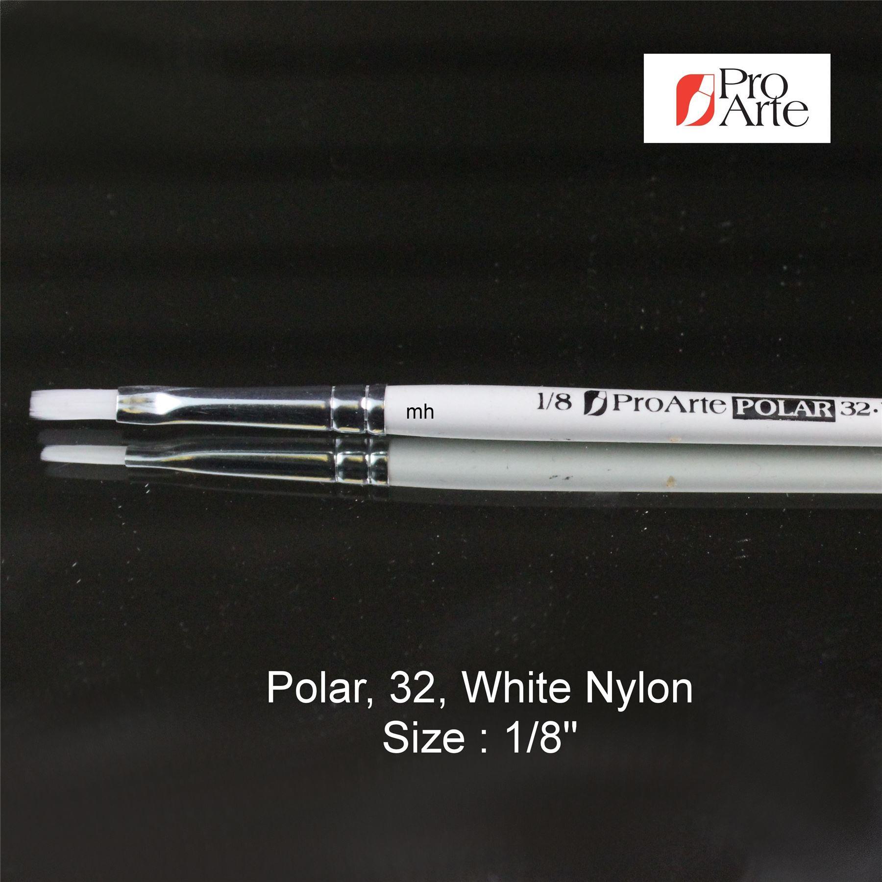 Pro Arte Series 32 Polar White Nylon All Purpose Brushes, Flat 1-8"