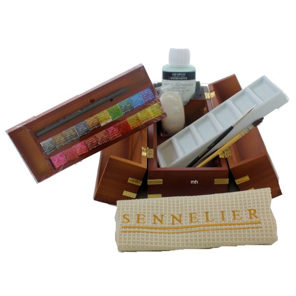 Sennelier artists watercolour pan set, wooden treasure chest.