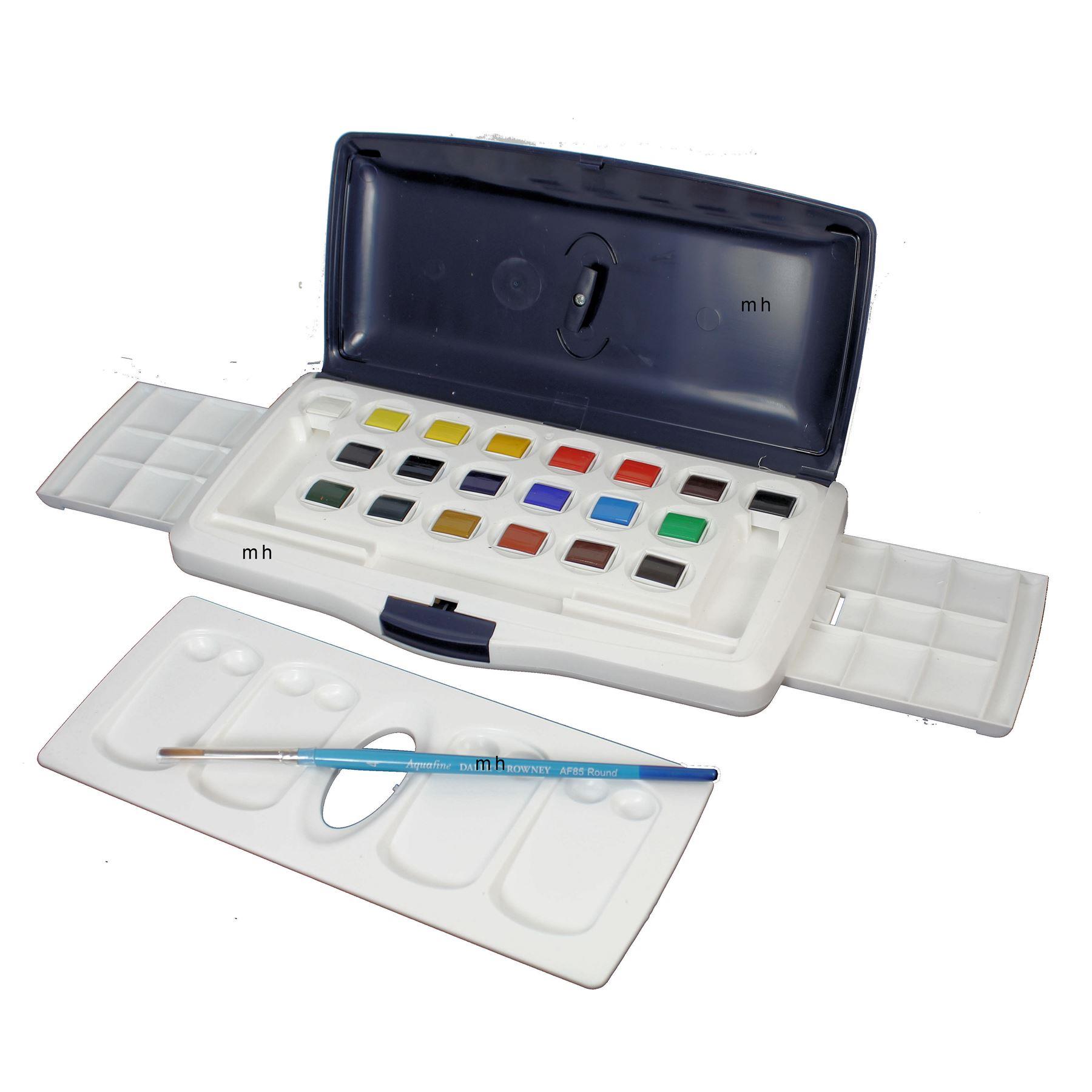 Daler Rowney Aquafine Watercolour Box 20 Half Pans Palette And Brush Set Daler Rowney Aquafine Watercolour Box 20 Half Pans Palette And Brush Set
