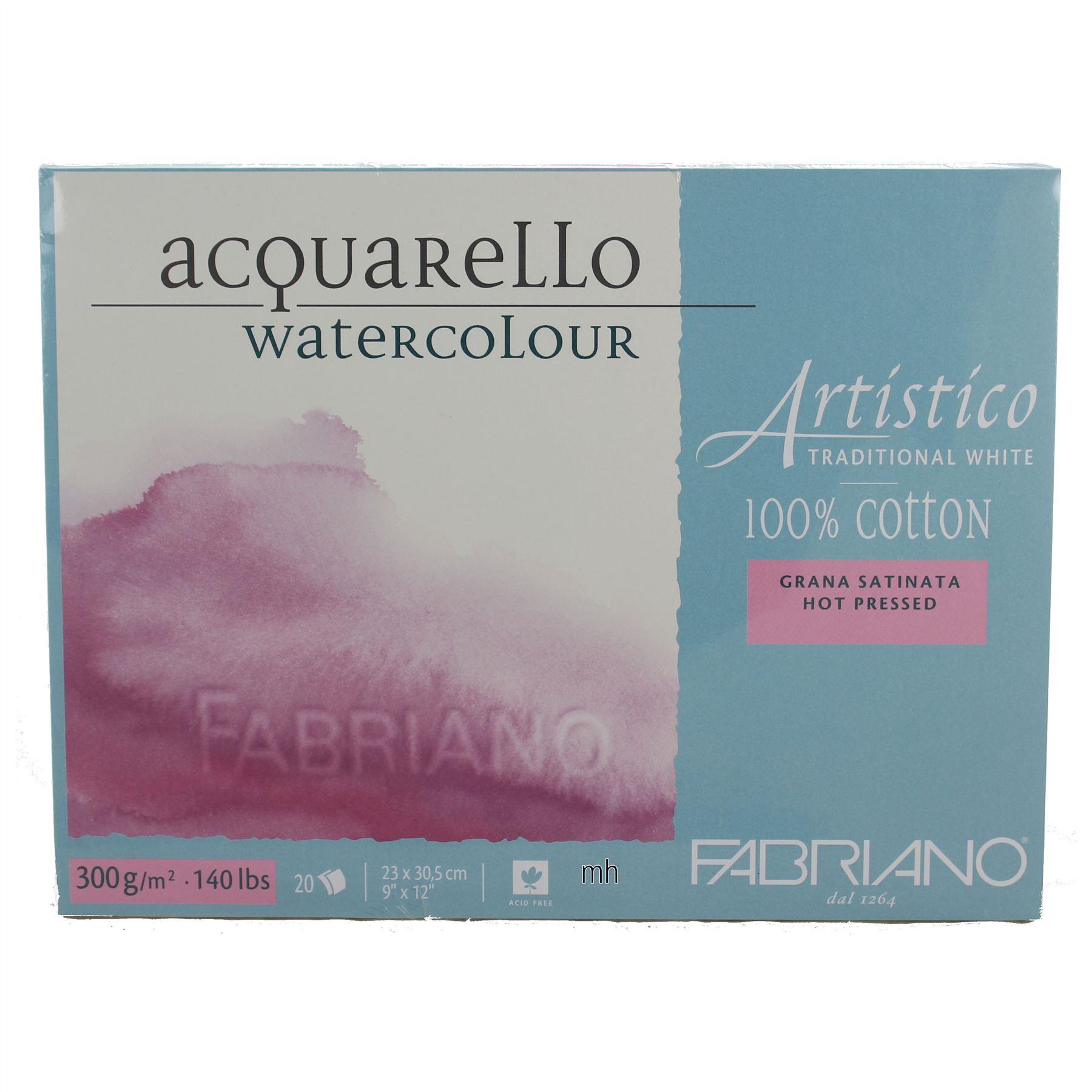 Fabriano Artistico Acquarello Traditional White 100% Cotton Hot Pressed 14" x 20" 300gsm