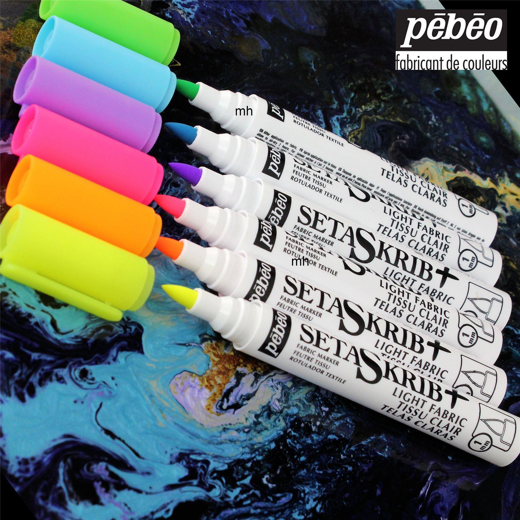 Pebeo SetaSkrib Fabric brush Tip Marker Set 6 Assorted Fluorescent Colours