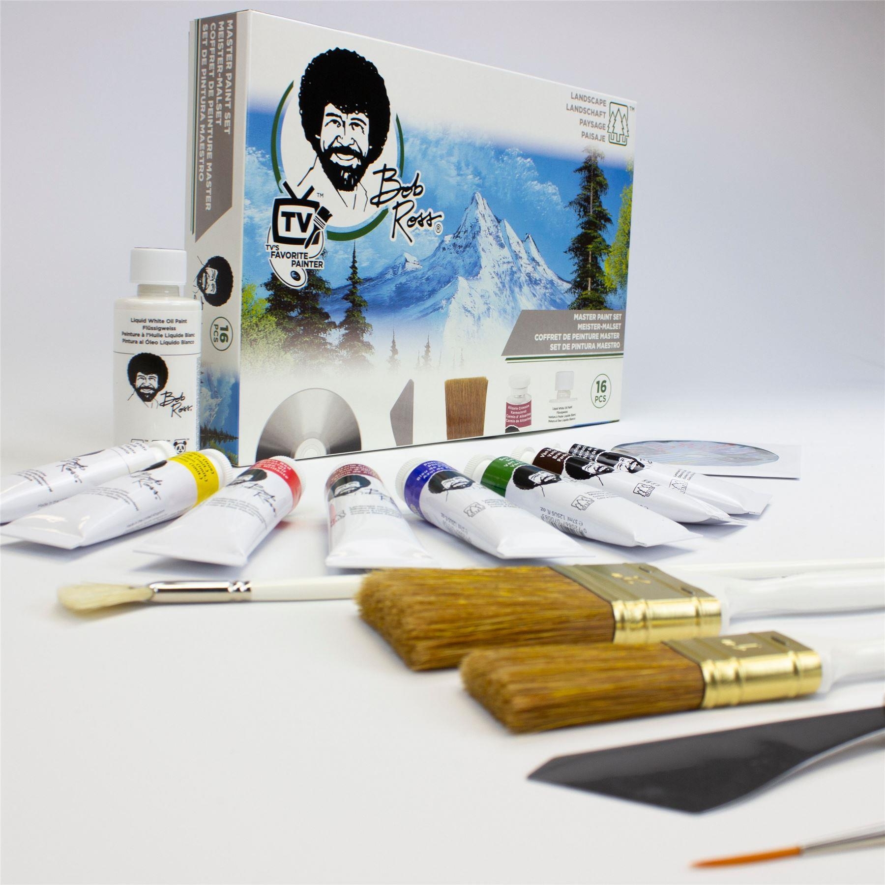 Bob Ross Painting Set Master box starter set, oil paint brushes knife dvd