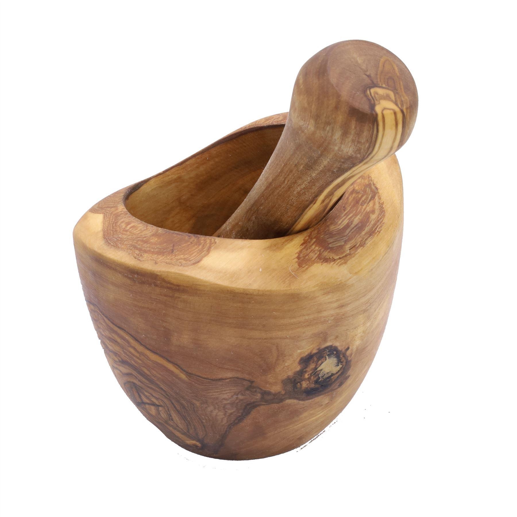 Olive wood rustic Pestle & Mortar small handmade 11- 13cm diameter