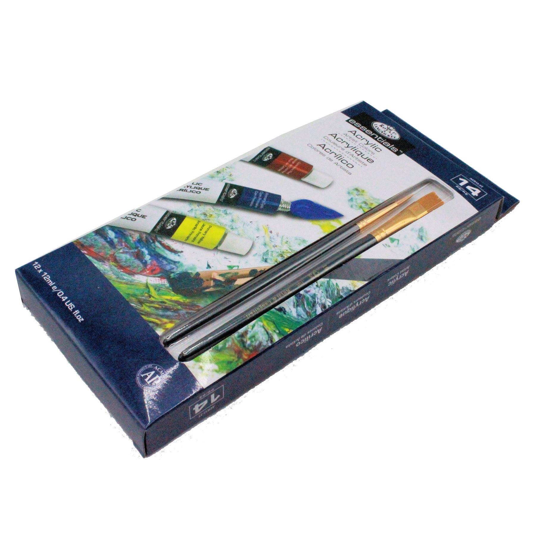 Royal & Langnickel Set Colori Acrilici 12 Tubetti Da 12ml Con 2 Pennelli - Vernici A Base D'Acqua